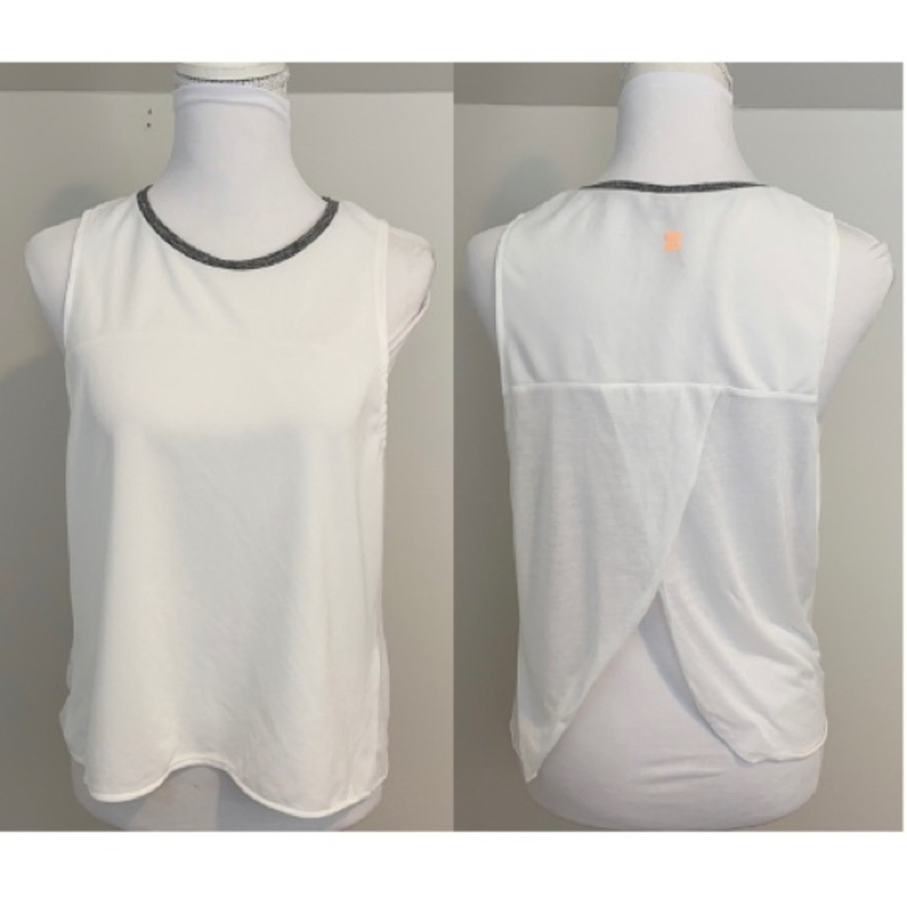 Sweaty Betty Open Back White Tank Top with Gray Trim